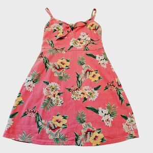 HOLLISTER Sundress Size M Tiki Hawaiian Hibiscus Coconut Girl Cotton Blend Red